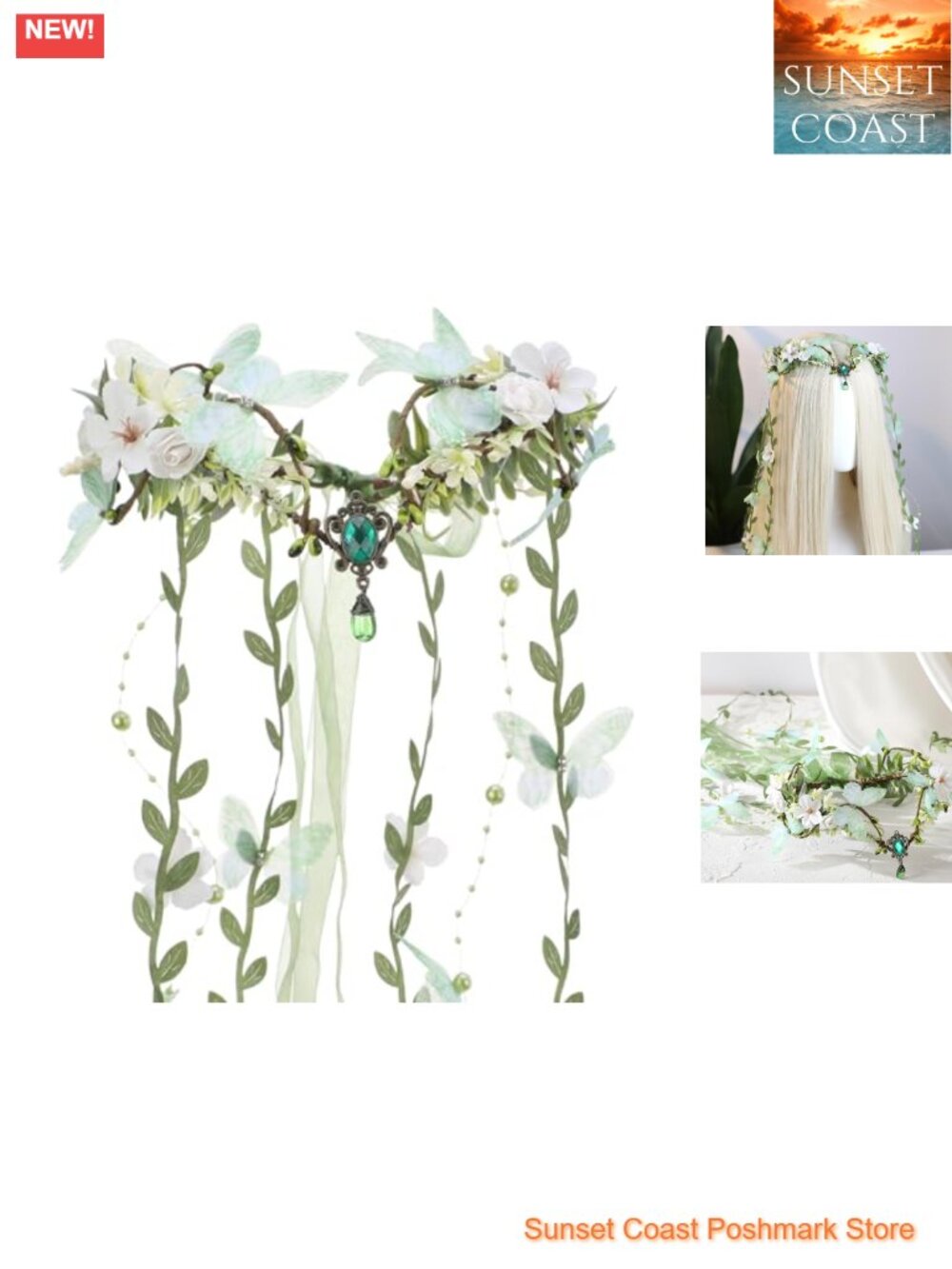 Woodland Flower Fairy Crown Butterfly Elf Headpiece Renaissance Cosplay